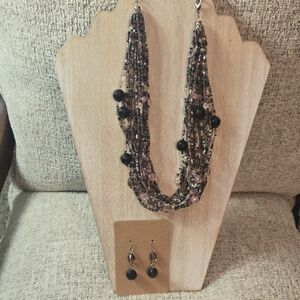 Estate Black Purple and Pink Multi-Strand Necklace Set 16" To 20"